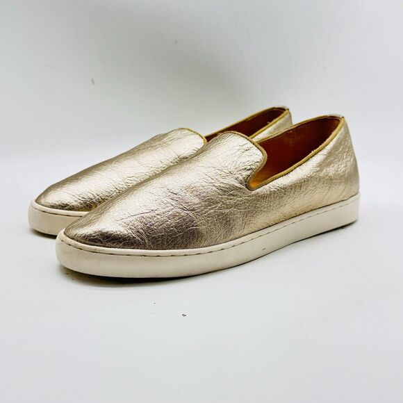 Birdies Shoes Womens 7 Gold Leather Slip On Loafers Flats Swift Casual Comfort - Picture 3 of 10